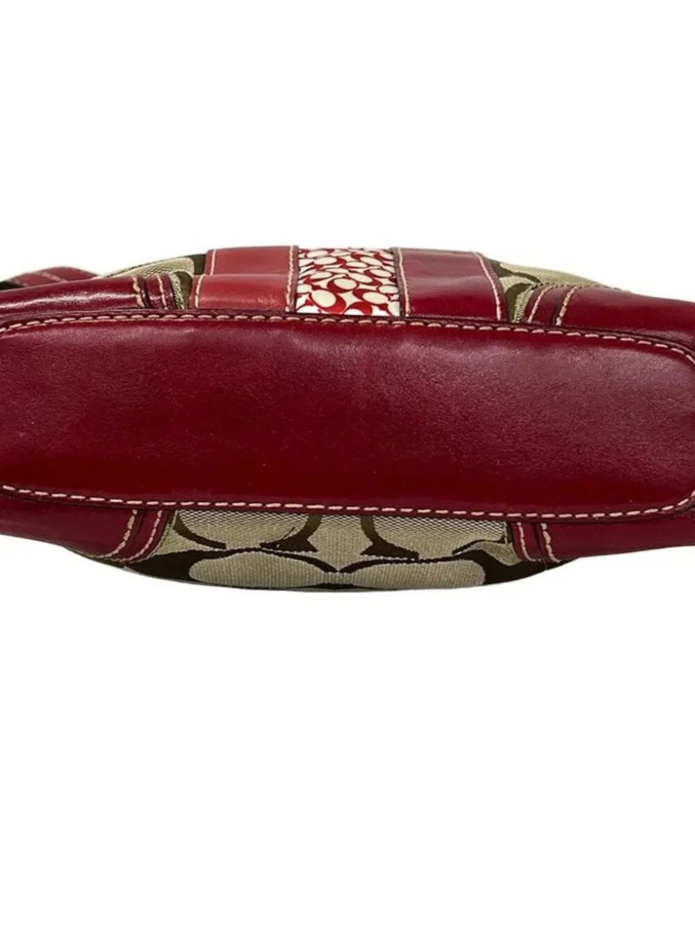 COACH Hampton Stripe Medium Duffle Shoulder Bag 10542 Dark Brown Beige Bordeaux